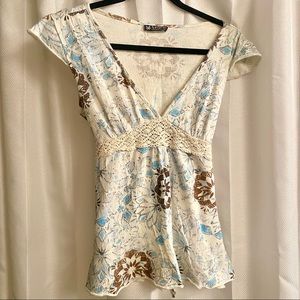 y2k babydoll blue and brown tie top